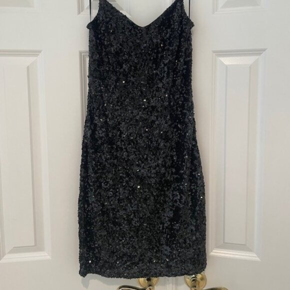 Theia Couture Black Mini Sequin Spaghetti Strap Dress– Sz 2 - Picture 2 of 9